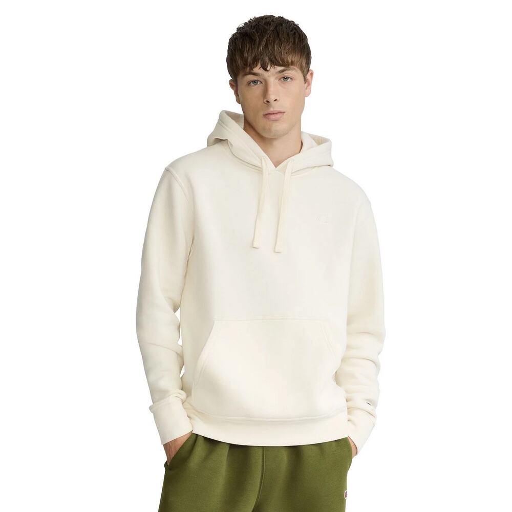 Champion Men's Kangaroo Pocket Drawcord‎ Fleece Hoodie Sweatshirt Ivory Medium